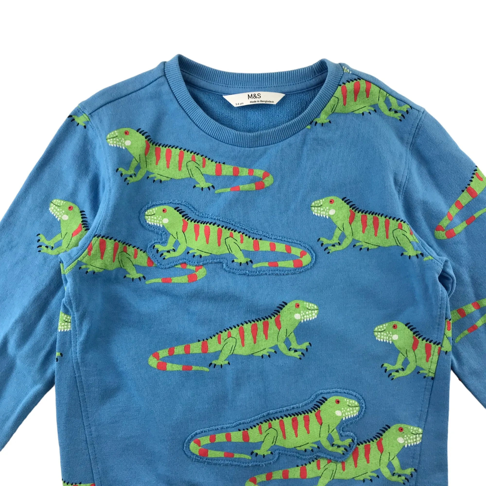 M&S sweater 5-6 year blue lizard graphic print design