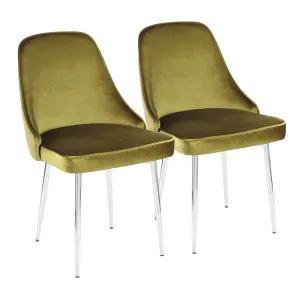 Marcel Contemporary Dining Chair with Chrome Frame and Green Velvet Fabric by LumiSource - Set of 2