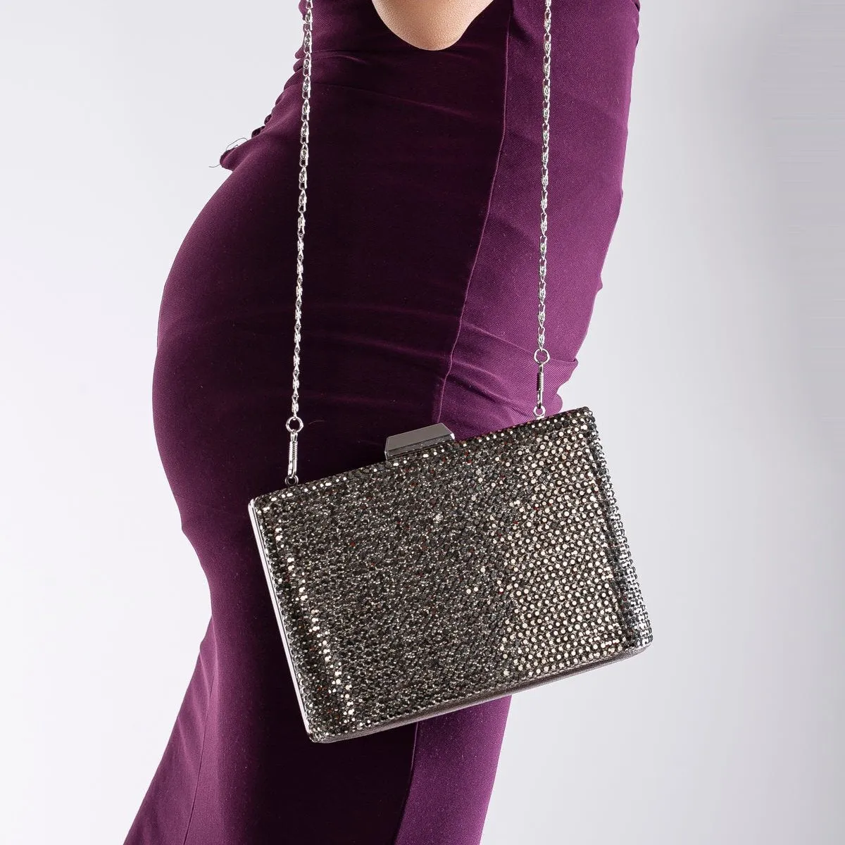 Marla - Grey Silver Glitter Evening Clutch