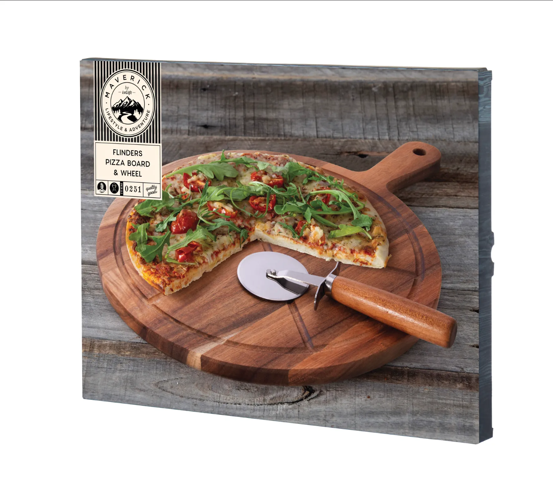 Maverick Flinders Pizza Board & Wheel 2pce 44x33x1.5cm