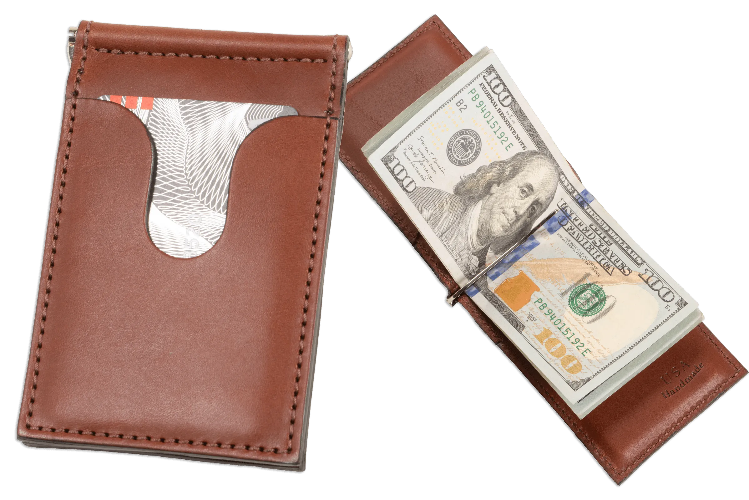 Medium Brown Premium Leather Bifold Slim Profile Wallet With Money Clip