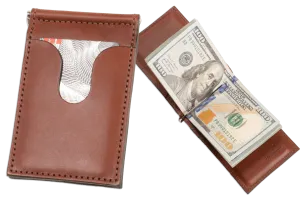 Medium Brown Premium Leather Bifold Slim Profile Wallet With Money Clip