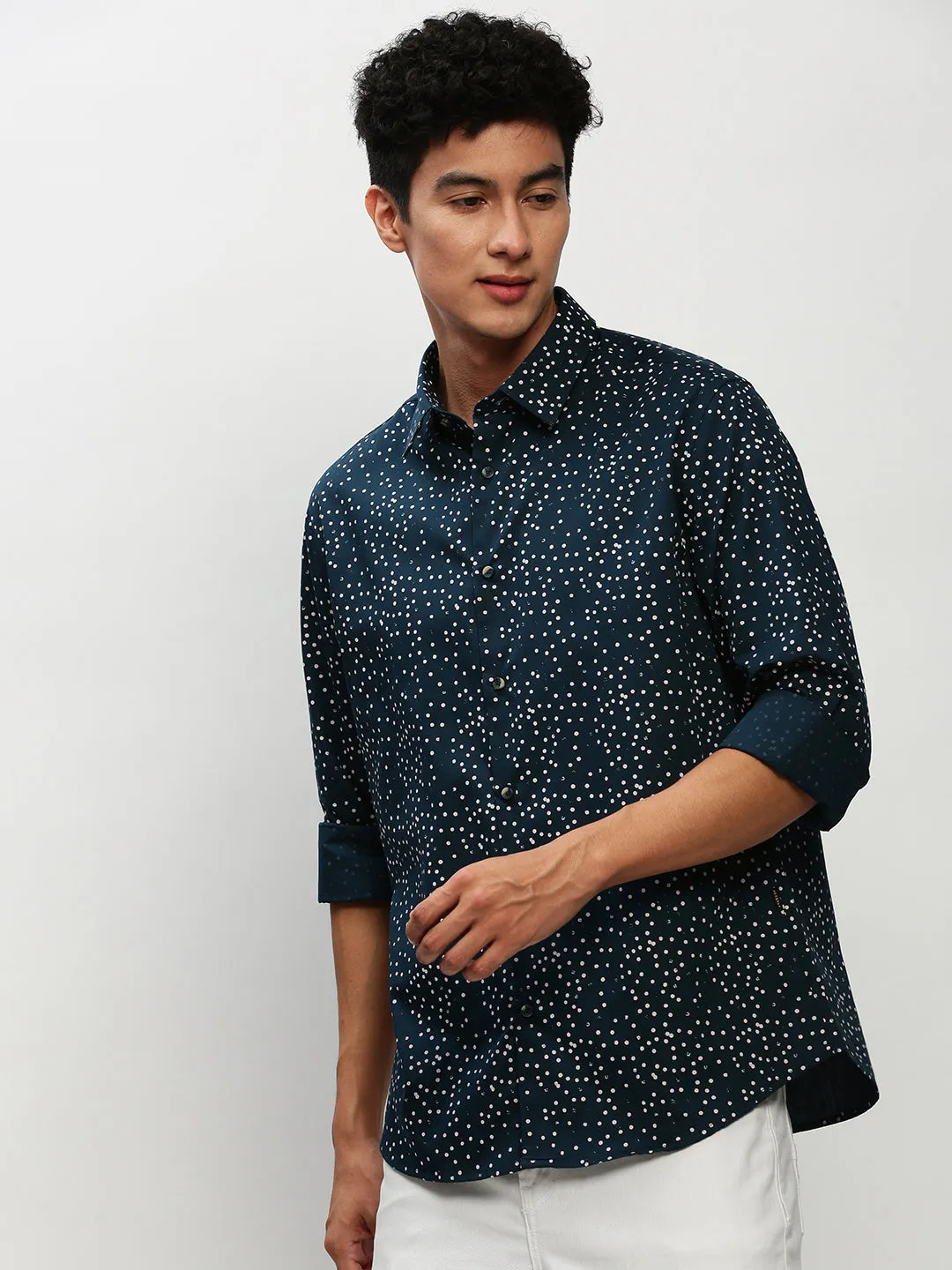 Men Teal Printed Casual Casual Shirts