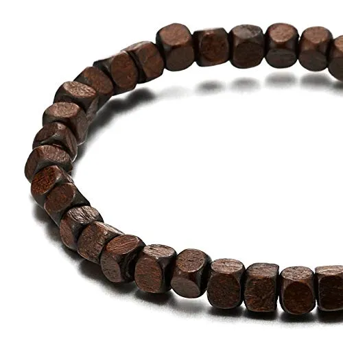 Mens Womens Small Brown Wood Beads Bracelet, 5mm Tibetan Beads Prayer Mala, Stretchable