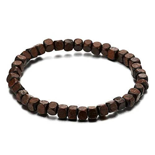 Mens Womens Small Brown Wood Beads Bracelet, 5mm Tibetan Beads Prayer Mala, Stretchable