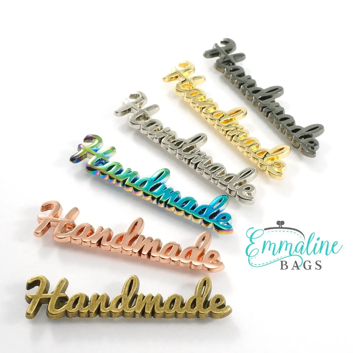 Metal Bag Label: Script Style "handmade"