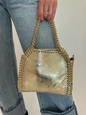 Metallic Luxe Chain Leather Bag - Gold