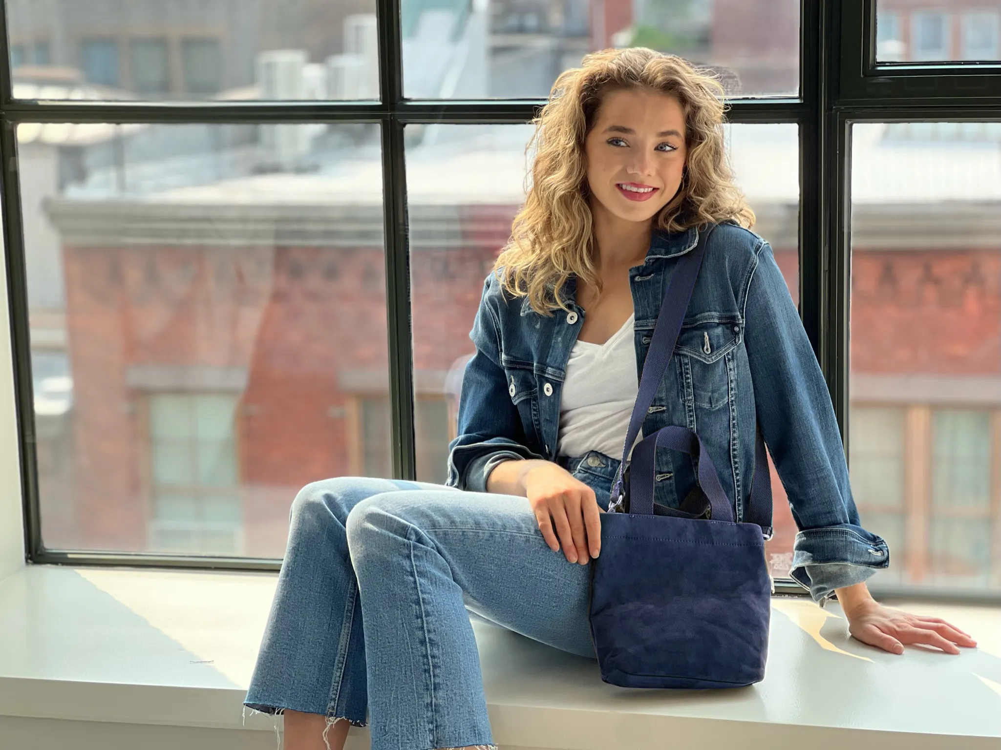 Midi Town Crossbody Bag: Navy Vegan Suede