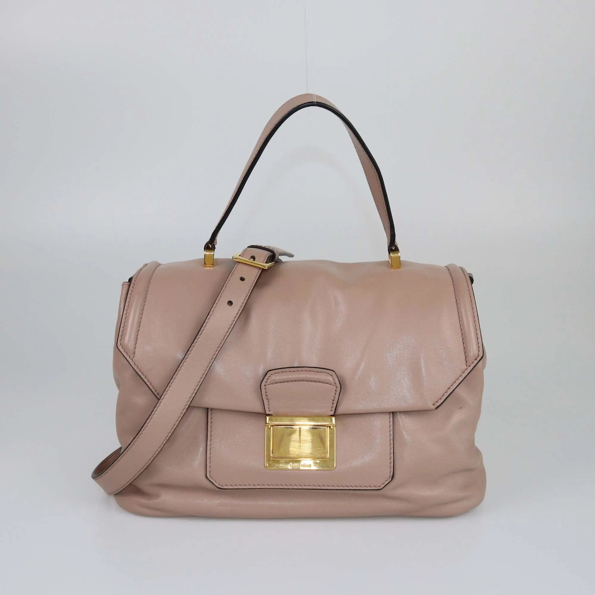 Miu Miu Beige Vitello Soft Flap Top Handle Bag