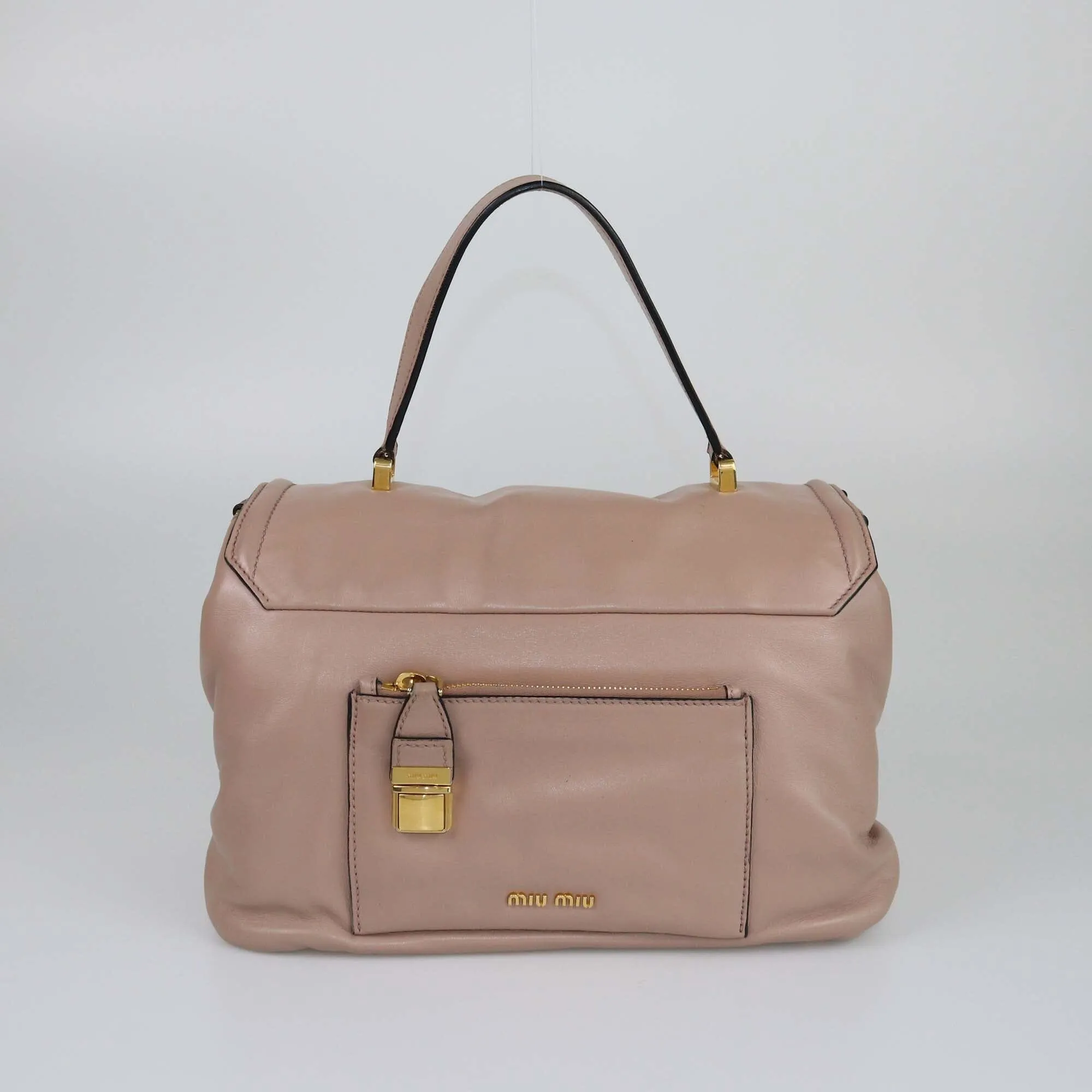 Miu Miu Beige Vitello Soft Flap Top Handle Bag