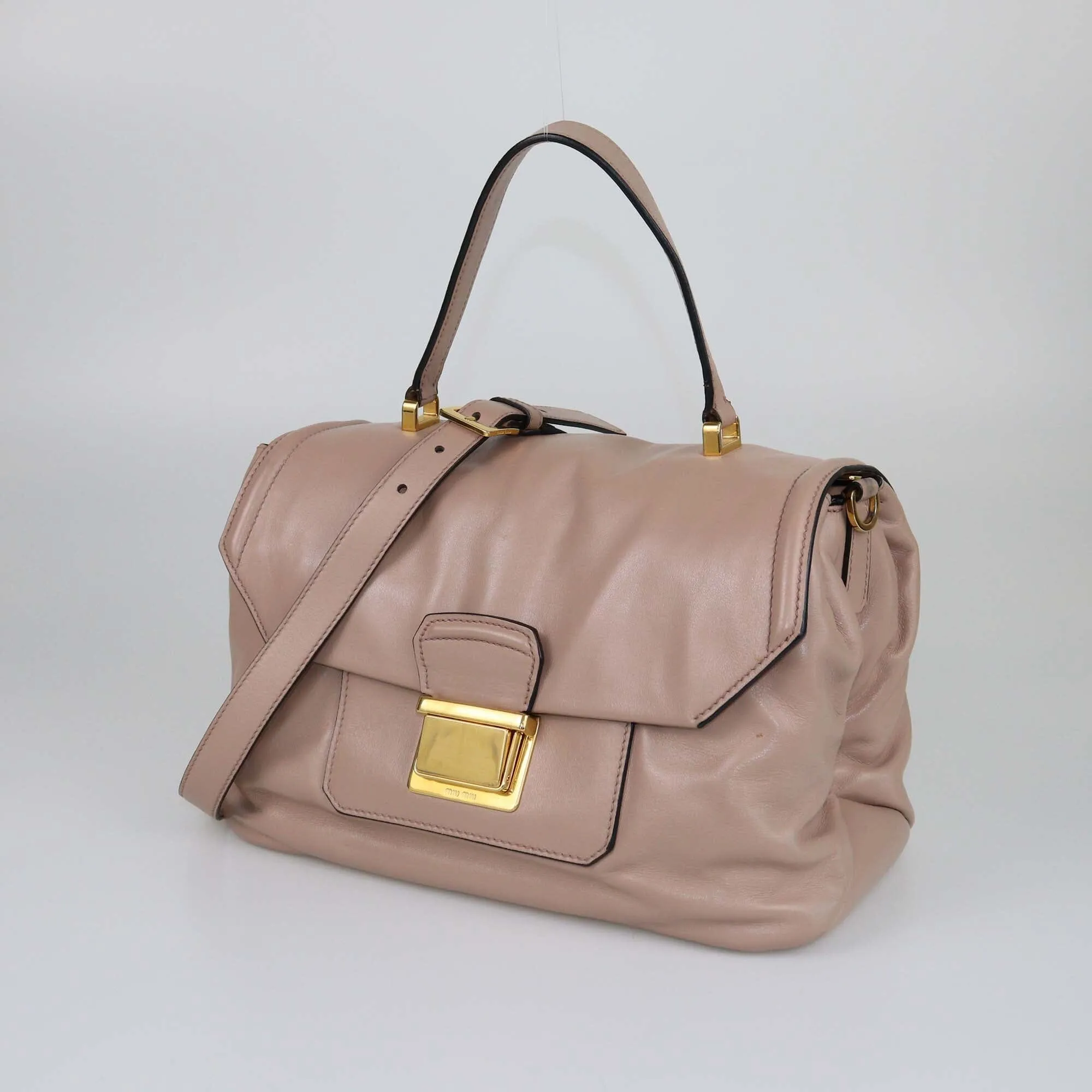 Miu Miu Beige Vitello Soft Flap Top Handle Bag