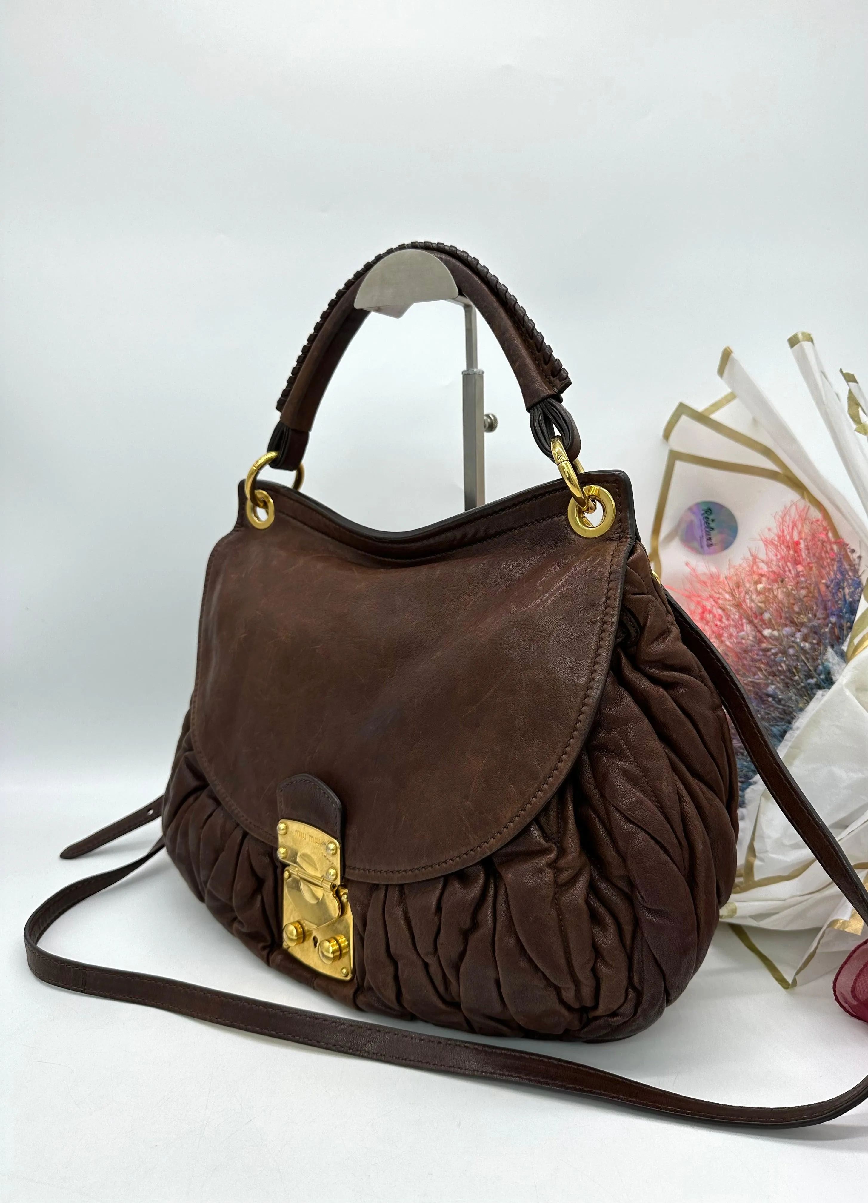 MIU MIU Brown Matelasse Lux Leather Coffer Hobo