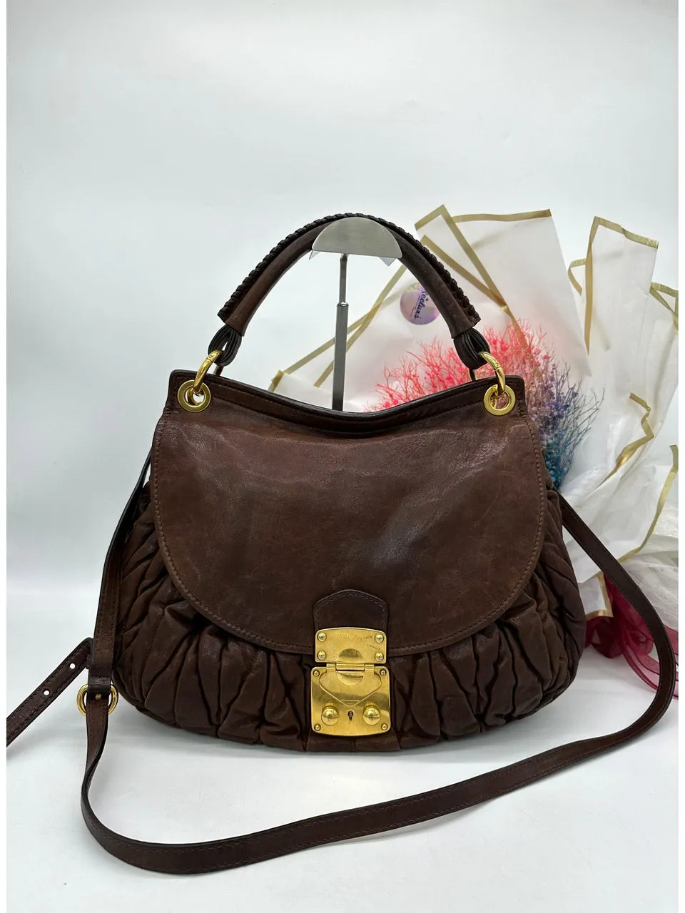 MIU MIU Brown Matelasse Lux Leather Coffer Hobo