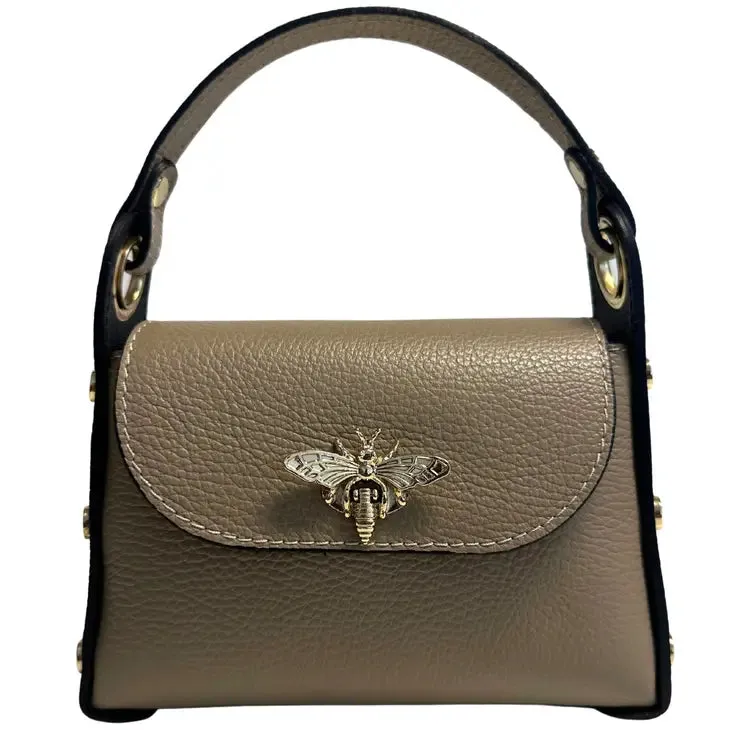 Modi Taupe mini Bee bag in genuine dollar leather