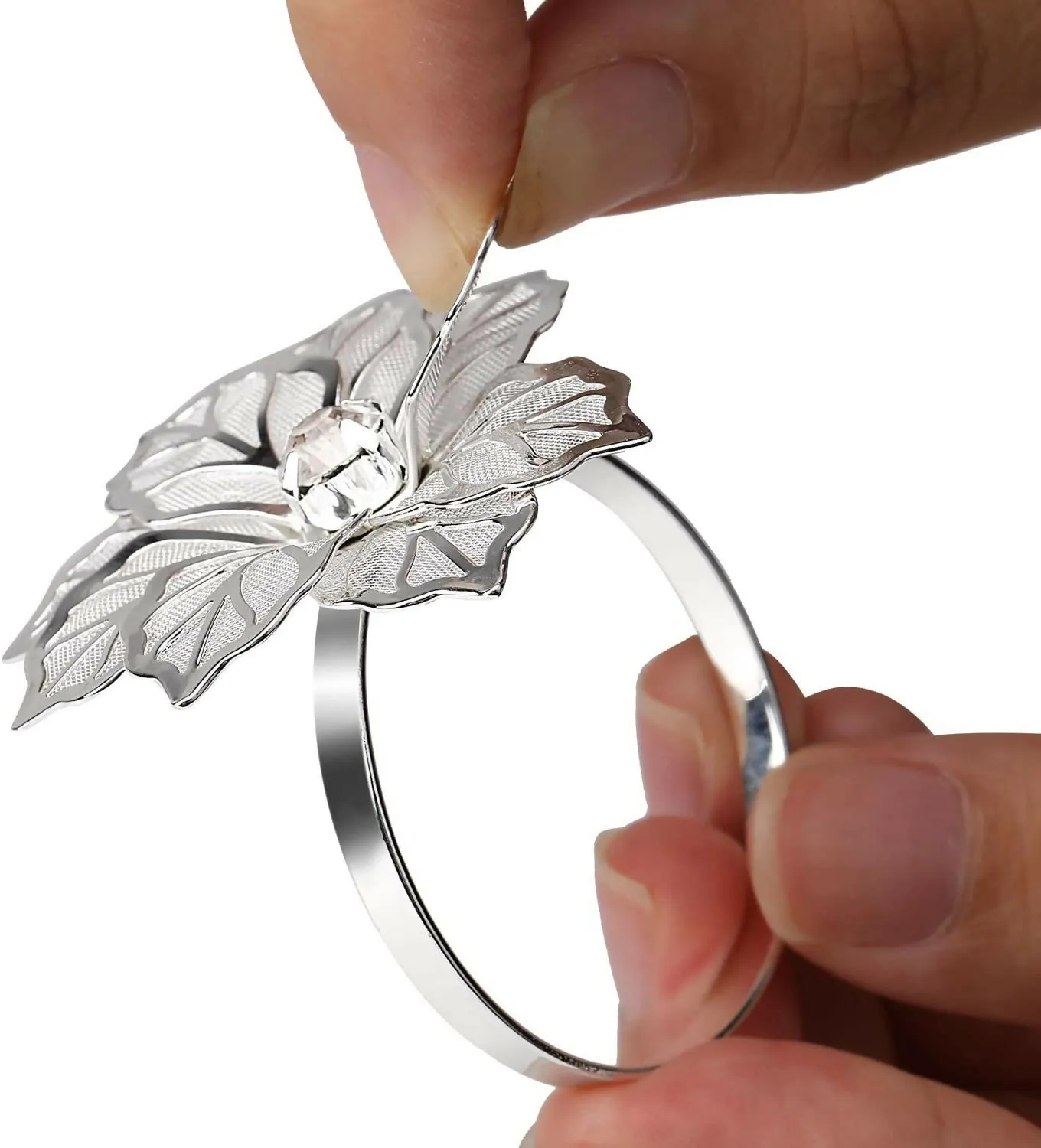 Napkin Holder Rings-Silver Flower