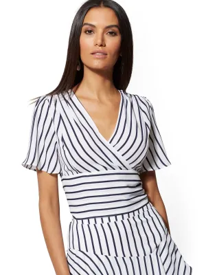 Navy & White Stripe Wrap Blouse