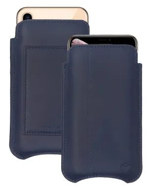 NueVue iPhone 11 and iPhone XR Wallet Case Napa Leather | Blue | Sanitizing Screen Cleaning Case