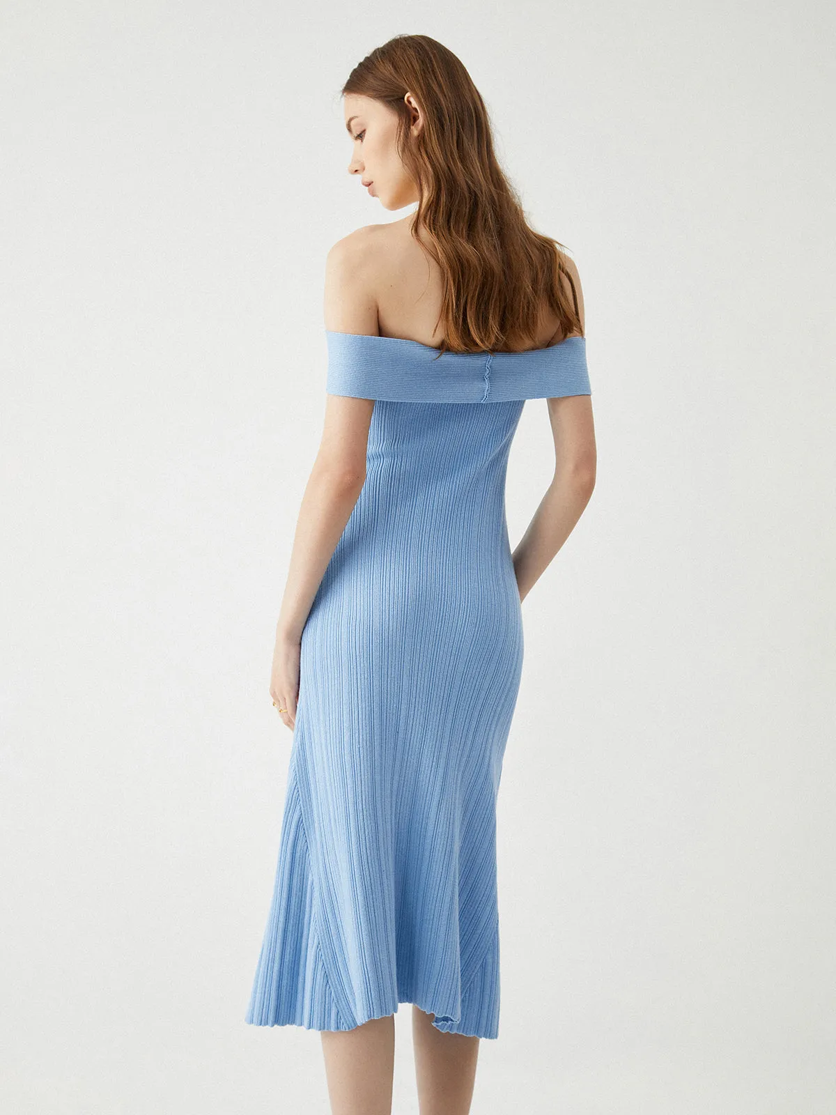 Off-Shoulder Ribbed Graceful Midi Sweater Dress