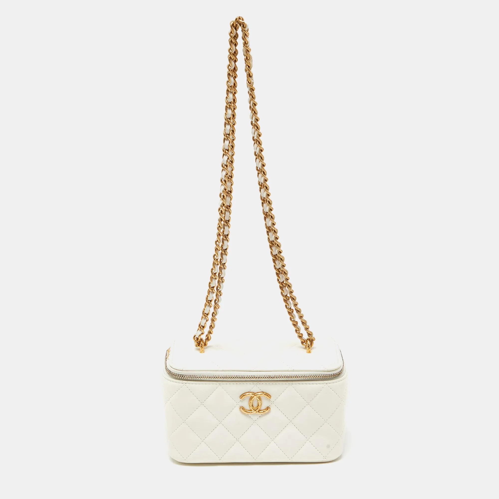 Off White Quilted Leather Vanity Case Chain Bag