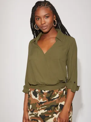 Olive Wrap Blouse