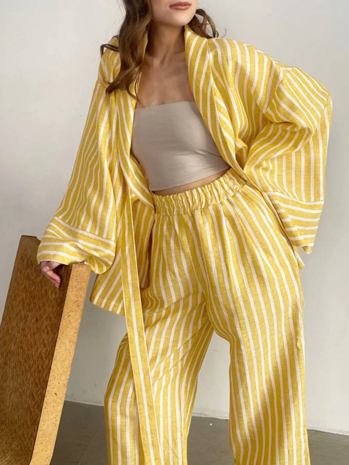 Oversized Knotted Graceful Striped Pants Set