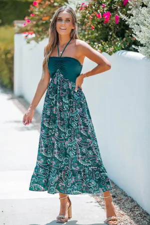 Paisley Print Ruffled Maxi Dress