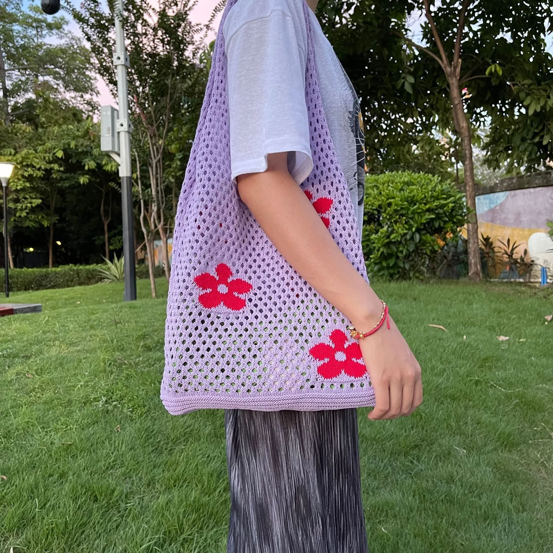 Paziye Floral Pattern Crochet Tote Bag