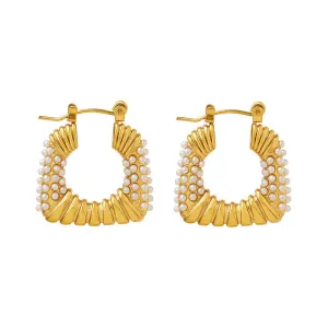 Pearl Adorned Geometric Earrings with a U-Shaped Design