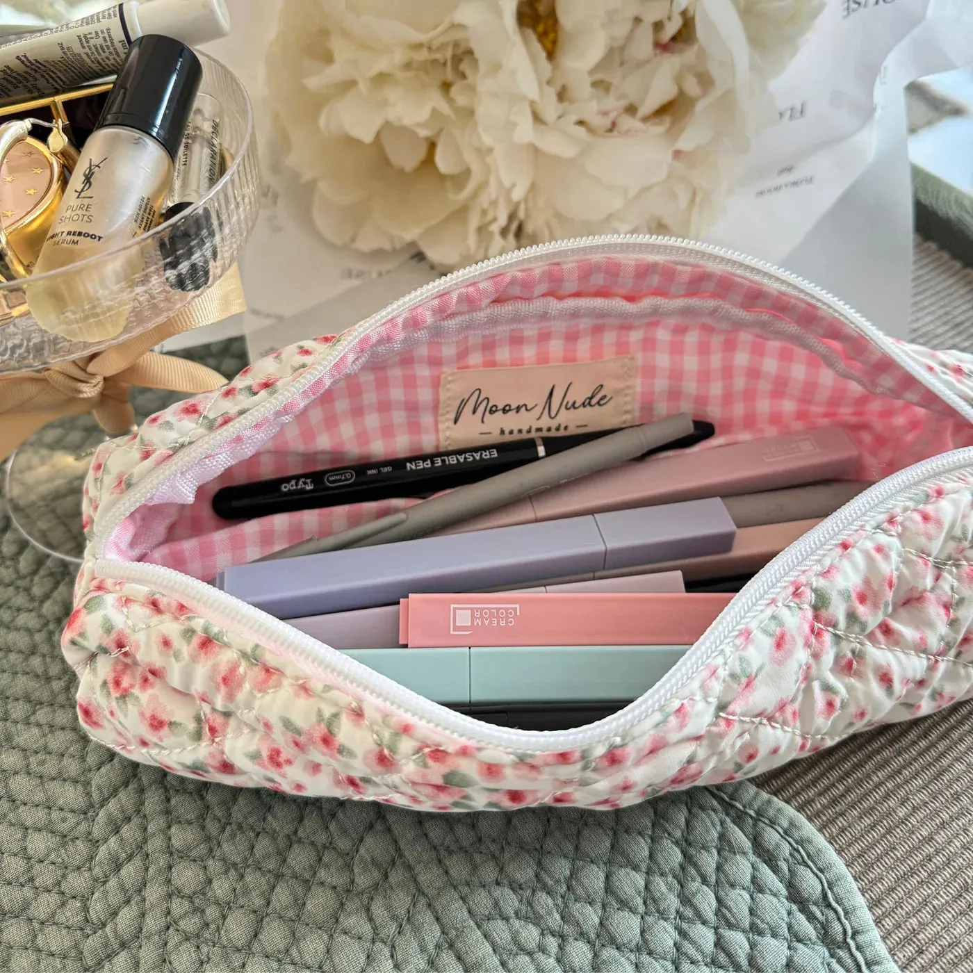 Peony Quilted Make Up Bag