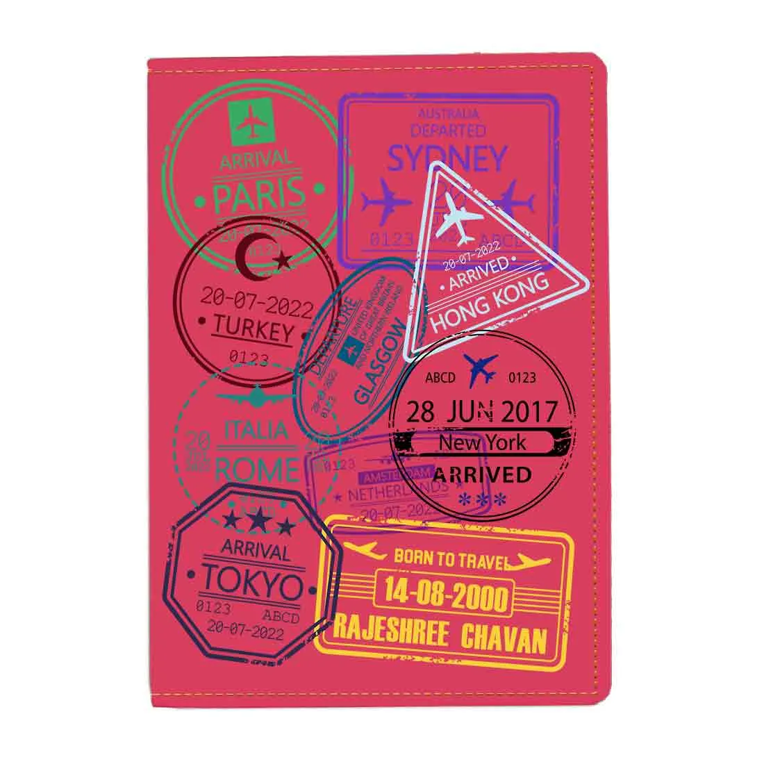 Personalized Passport Cover PU Leather Holder for Passports-Arrival Stamps