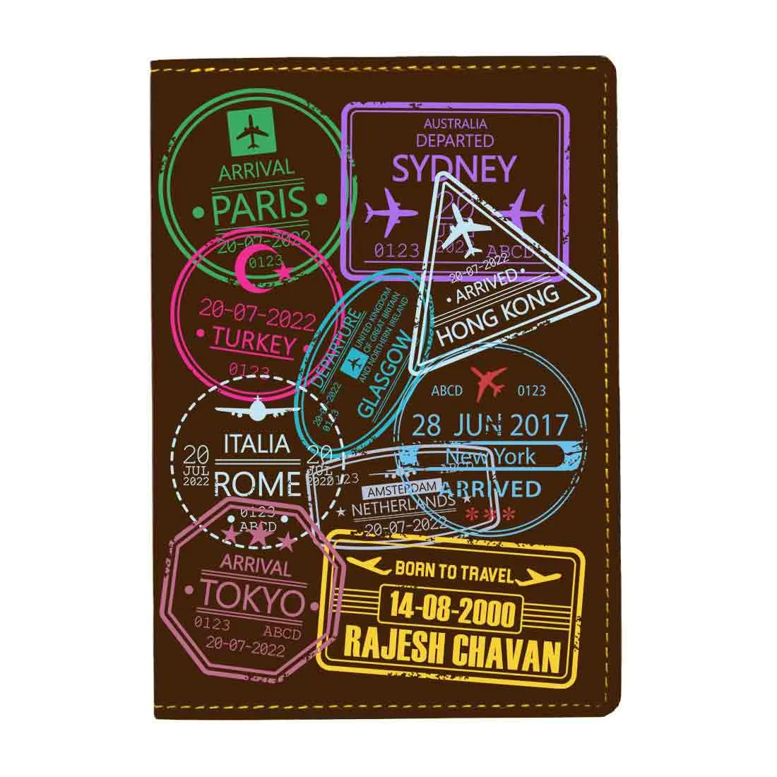 Personalized Passport Cover PU Leather Holder for Passports-Arrival Stamps