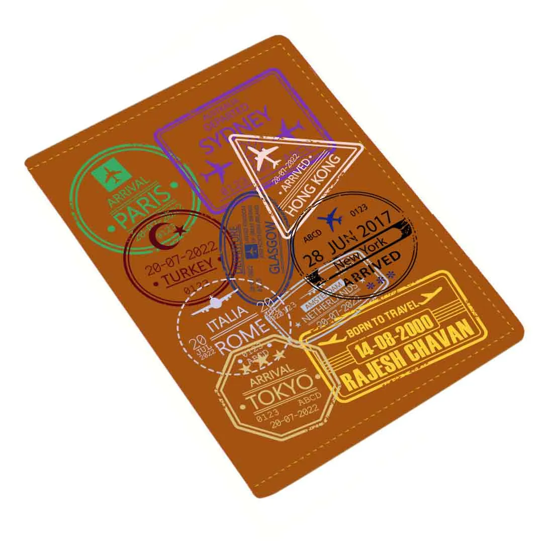 Personalized Passport Cover PU Leather Holder for Passports-Arrival Stamps