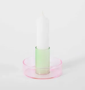 Pink & Green Duo Tone Glass Candle Holder