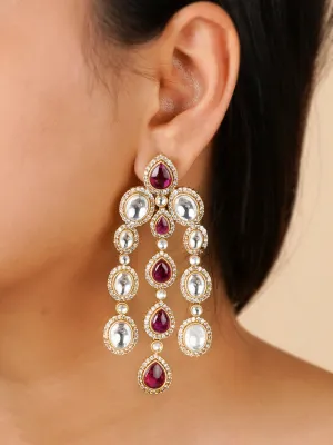 Pink Color Gold Plated Faux Polki Earrings - PK-E60WP