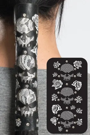 Ponytail Holder 8 inch with Cut out Lace Skulls 38030