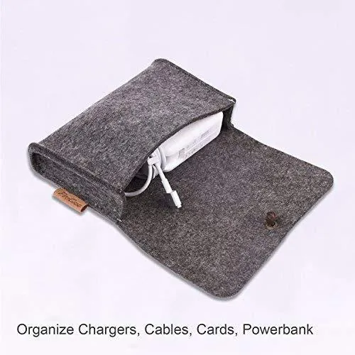 ProCase Felt Storage Case Bag Accessories Organizer for MacBook Laptop Mouse Power Adapter Cables Computer Electronics Cellphone Accessories Charger SSD HHD -Silver Grey