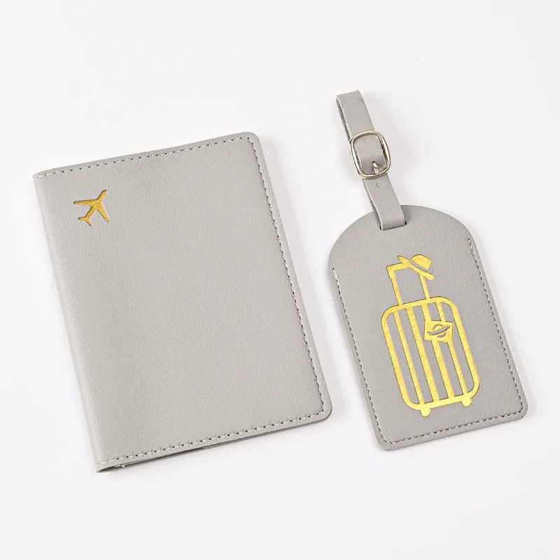 Pu Leather Bronzing Design Passport Holder Luggage Tag Suit Passport Case