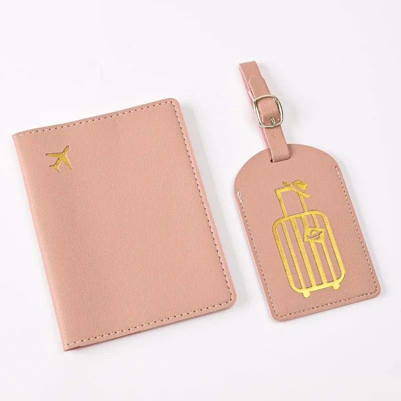 Pu Leather Bronzing Design Passport Holder Luggage Tag Suit Passport Case