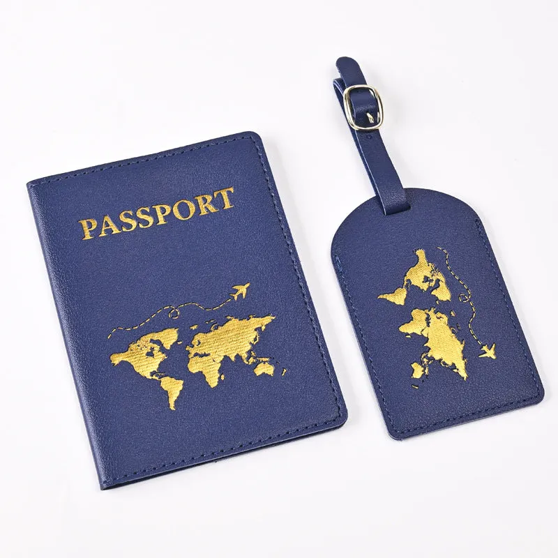 Pu Leather Bronzing Design Passport Holder Luggage Tag Suit Passport Case