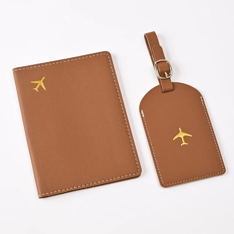 Pu Leather Bronzing Design Passport Holder Luggage Tag Suit Passport Case