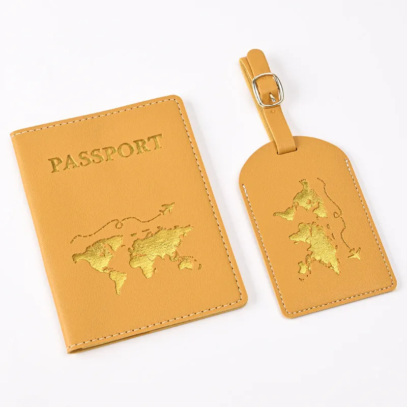 Pu Leather Bronzing Design Passport Holder Luggage Tag Suit Passport Case