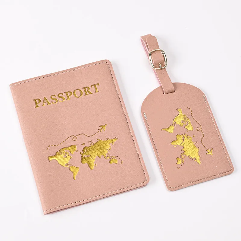 Pu Leather Bronzing Design Passport Holder Luggage Tag Suit Passport Case