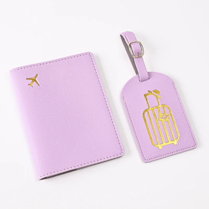 Pu Leather Bronzing Design Passport Holder Luggage Tag Suit Passport Case