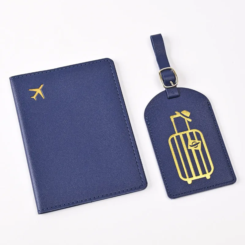 Pu Leather Bronzing Design Passport Holder Luggage Tag Suit Passport Case