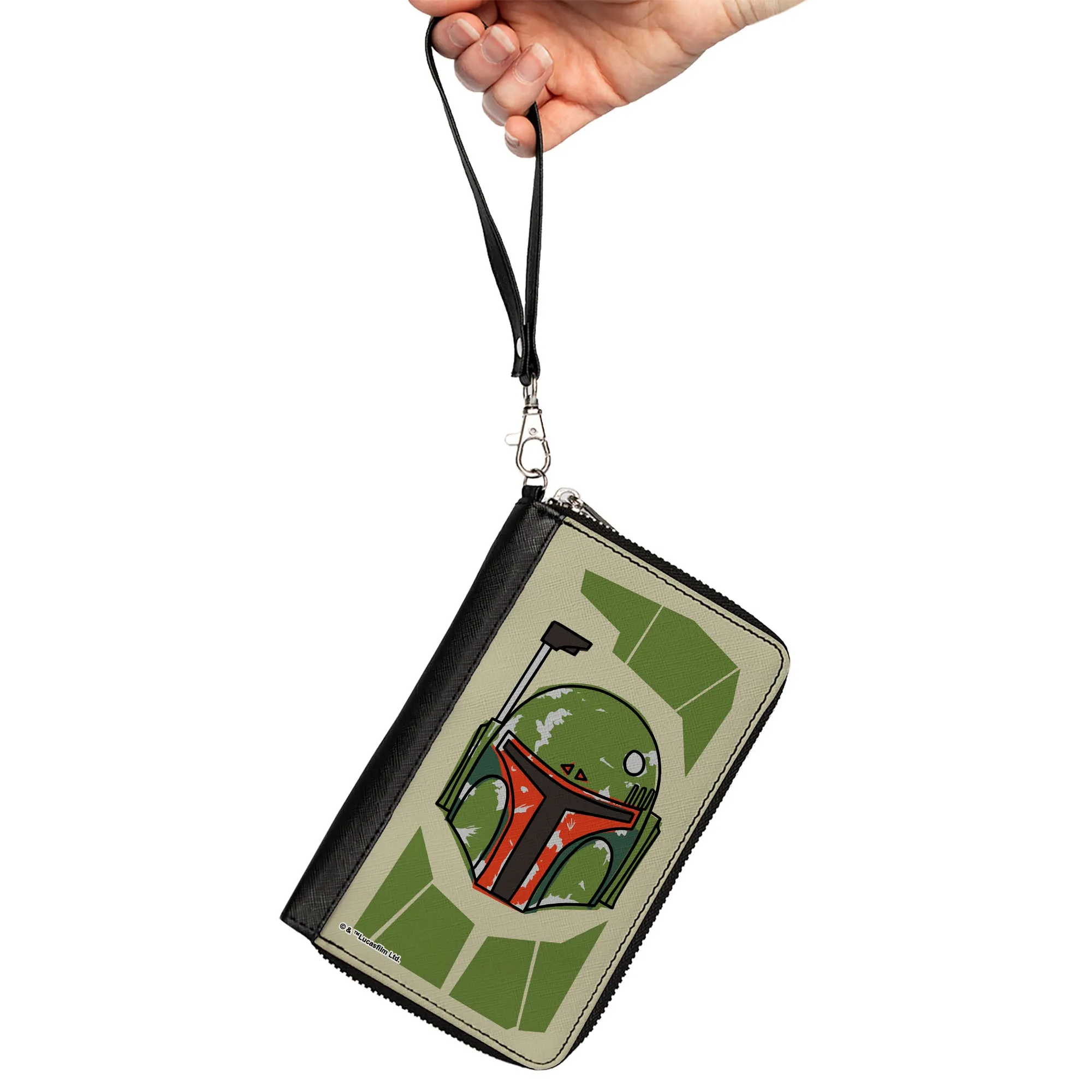 PU Zip Around Wallet Rectangle - Star Wars Boba Fett Helmet Bounding Greens