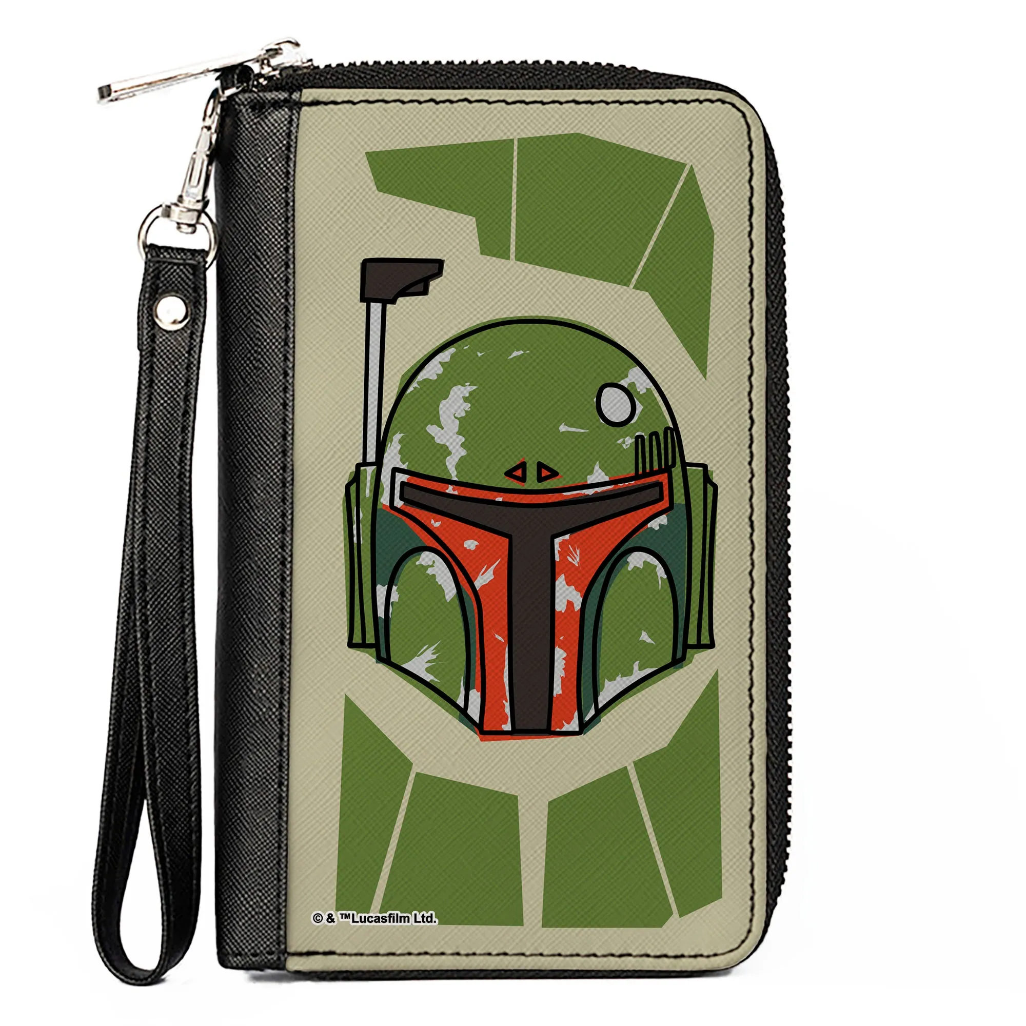 PU Zip Around Wallet Rectangle - Star Wars Boba Fett Helmet Bounding Greens