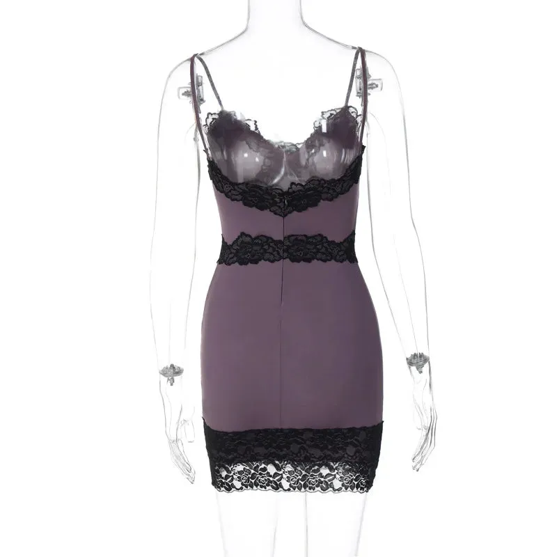 Purple Lace Stylish Patchwork Mini Dress