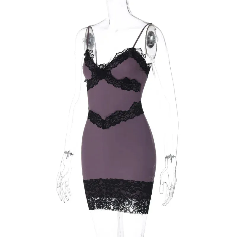 Purple Lace Stylish Patchwork Mini Dress