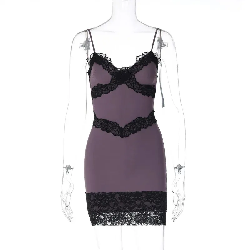 Purple Lace Stylish Patchwork Mini Dress