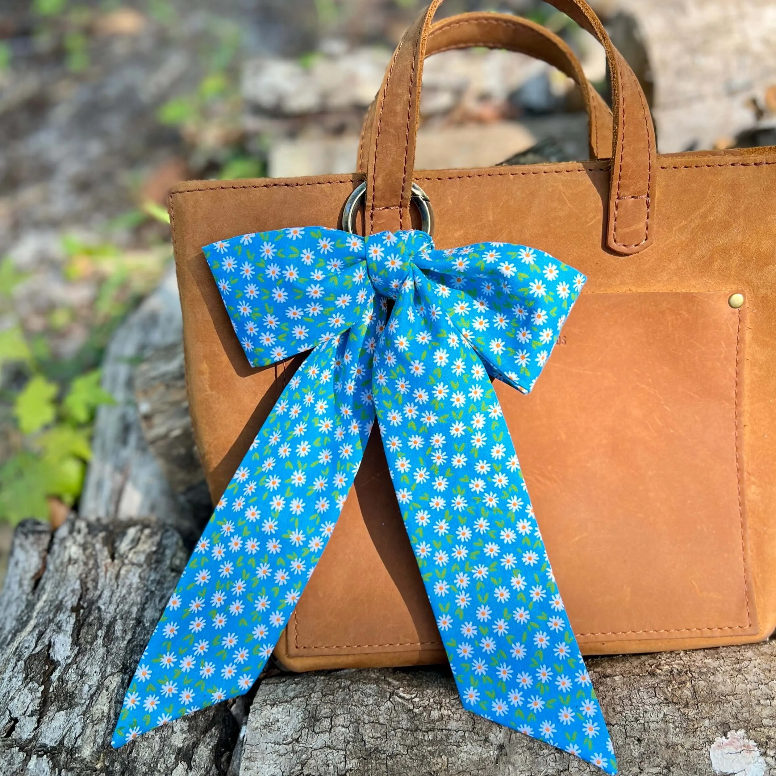 Purse Scarf - Spring Floral Scarf - Bright Blue with White Mini Daisy